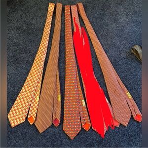 4 Tie Collection - Hermes Men's Orange and Brown Patterned Silk Tie